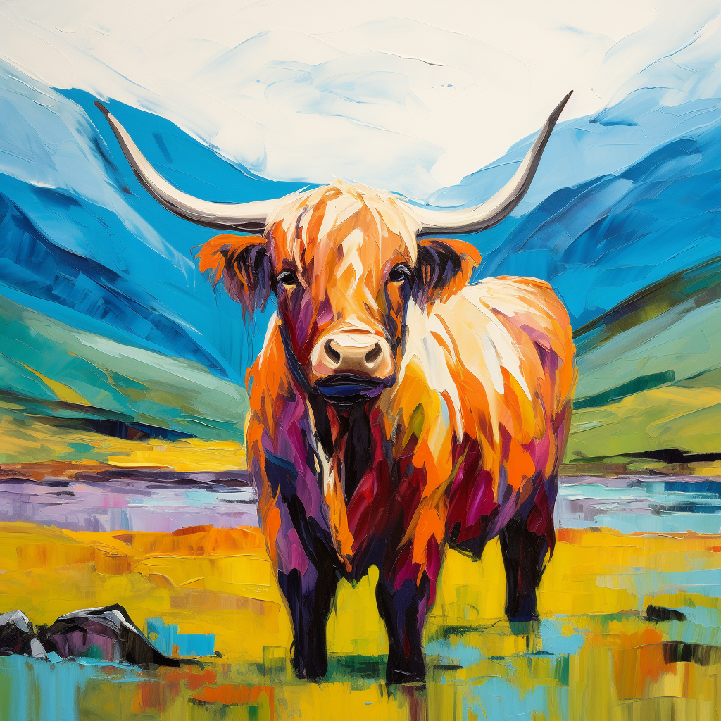 Hot Highland cow painting on canvas