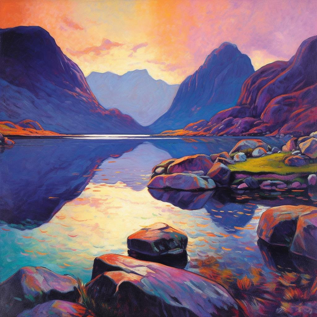 A painting of Loch Coruisk in Scotland