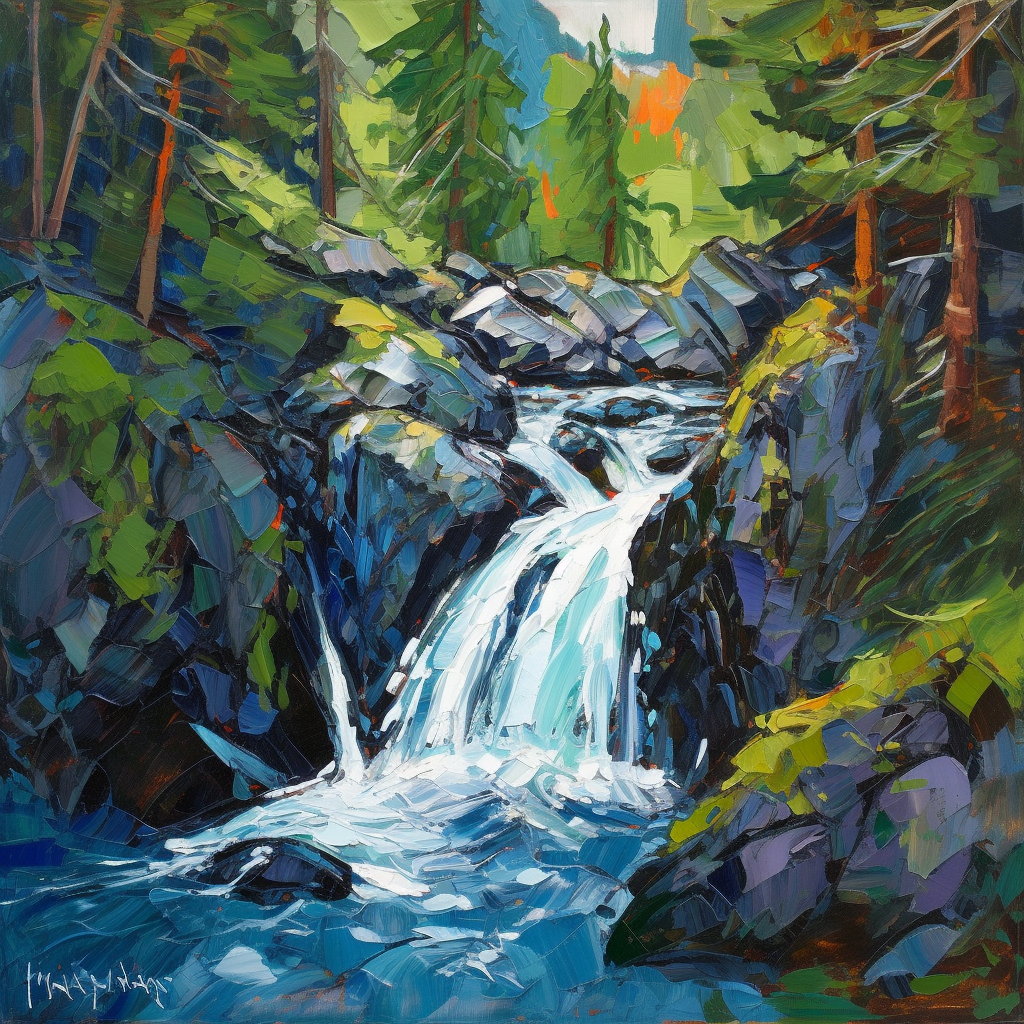 A painting of Invermoriston Falls in Scotland