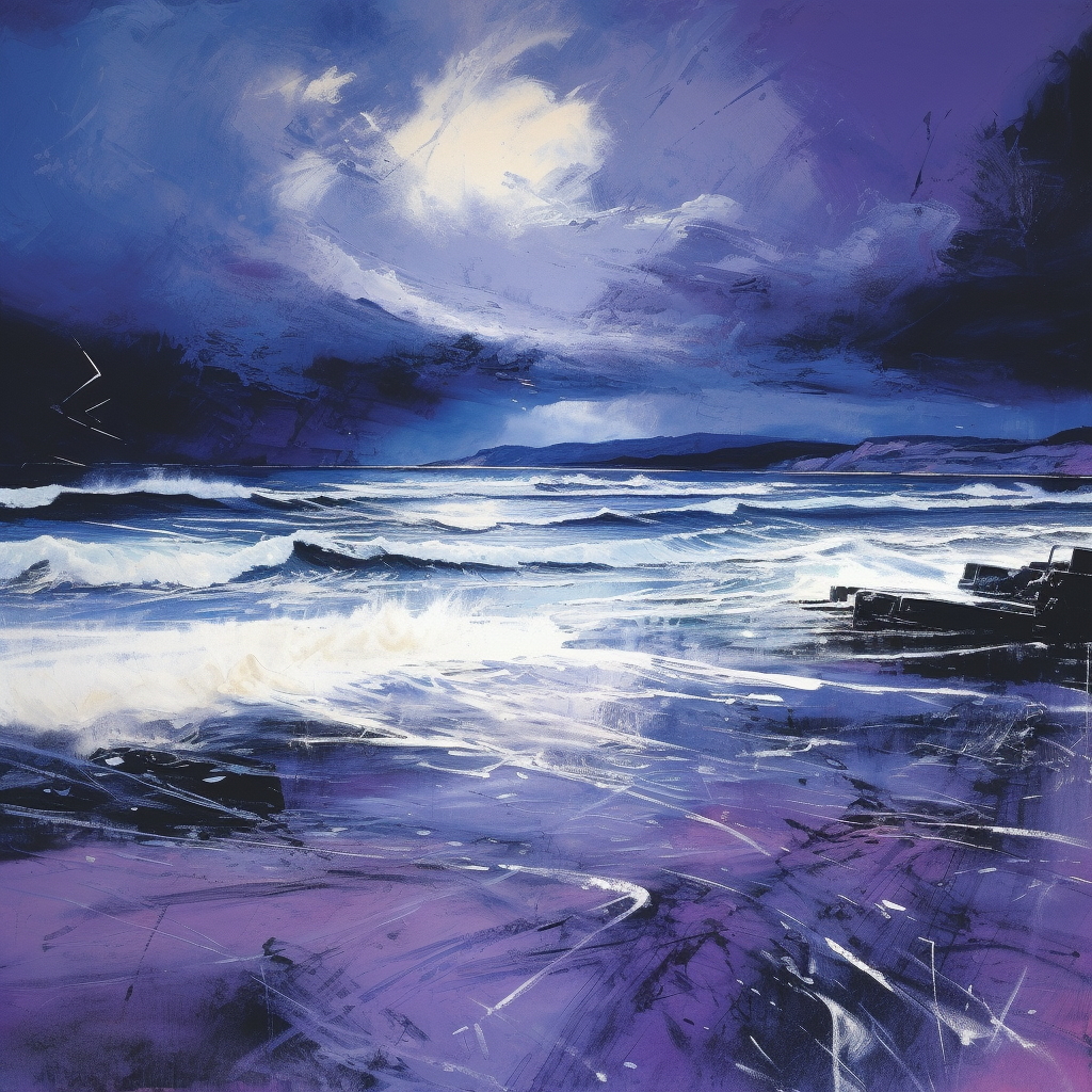 A painting of Camusdarach Beach in Scotland