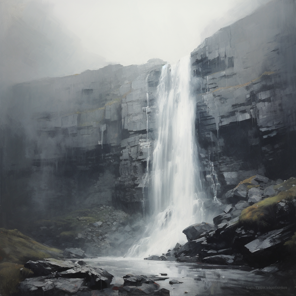 A painting of Mealt Falls in Scotland