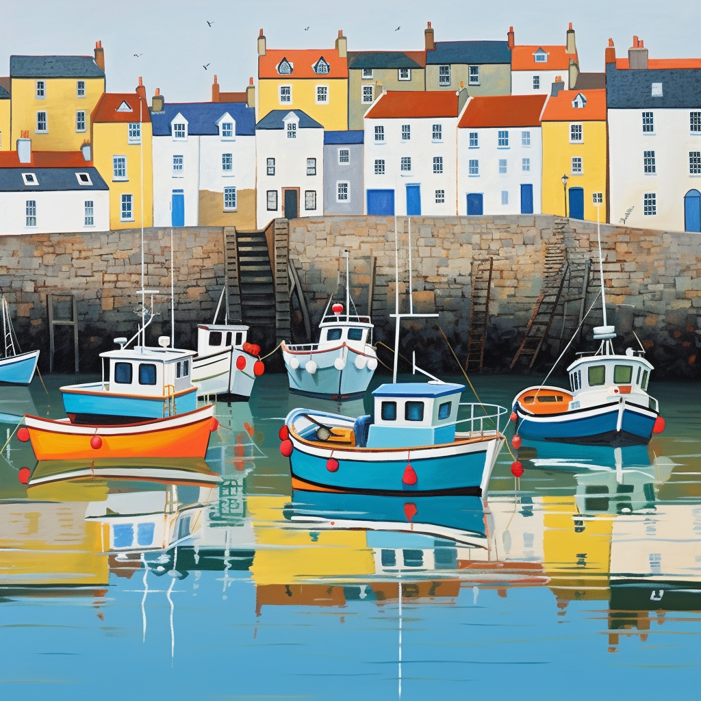 A painting of St Monans Harbour in Scotland