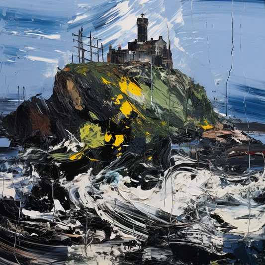 A painting of Castle Tioram in Scotland