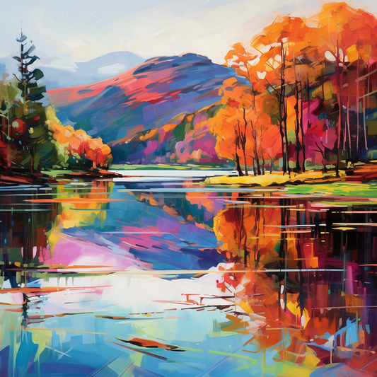 A painting of Loch Faskally in Scotland