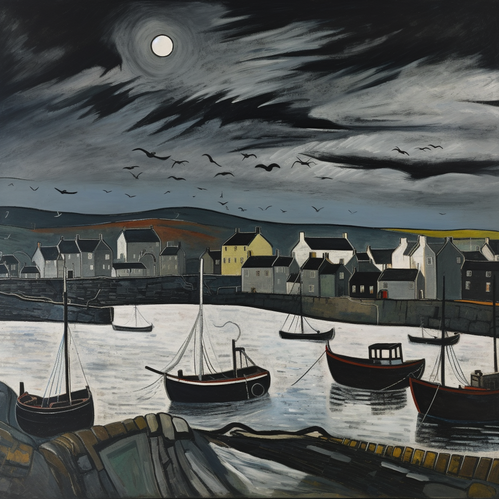 A painting of Lybster Harbour in Scotland