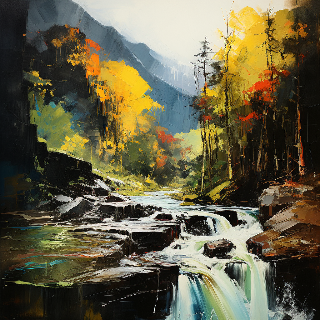 A painting of Steall Falls in Scotland