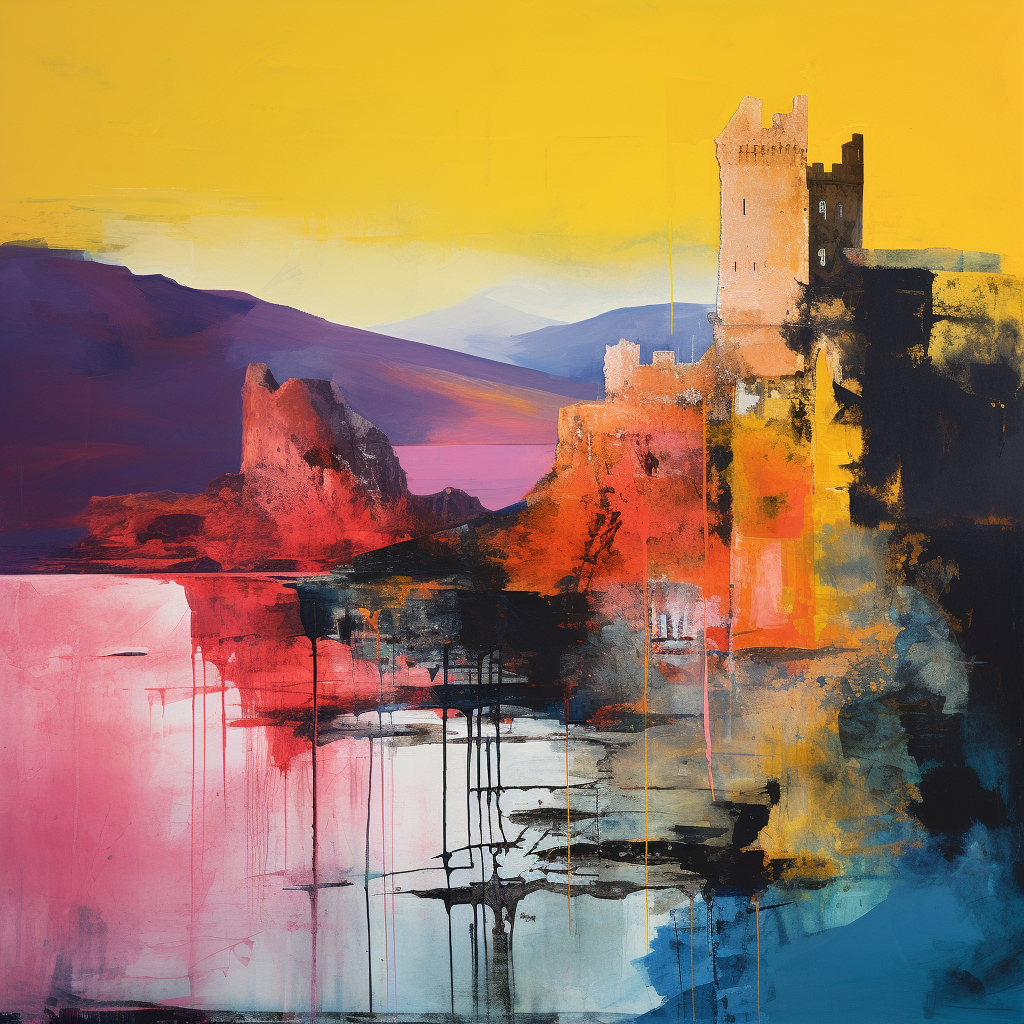 A painting of Urquhart Castle in Scotland