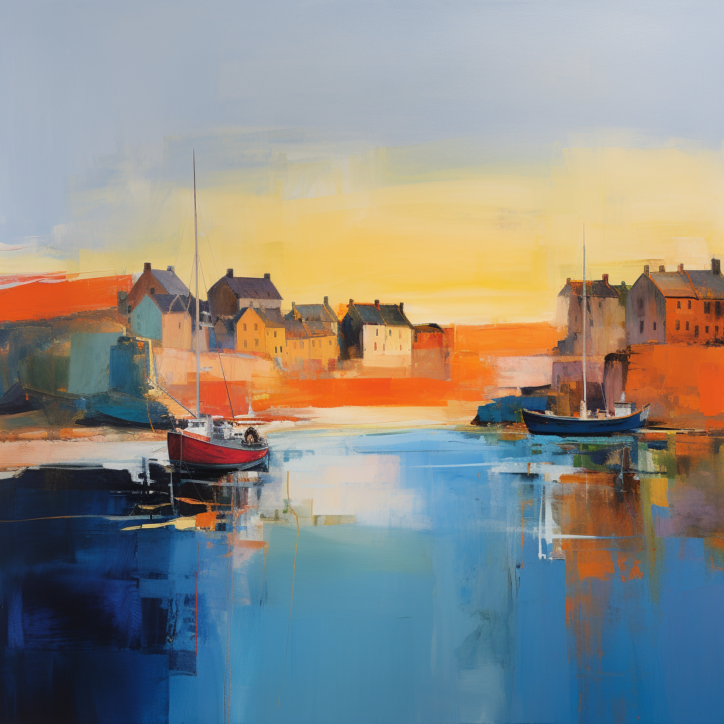 A painting of Dunbar Harbour in Scotland