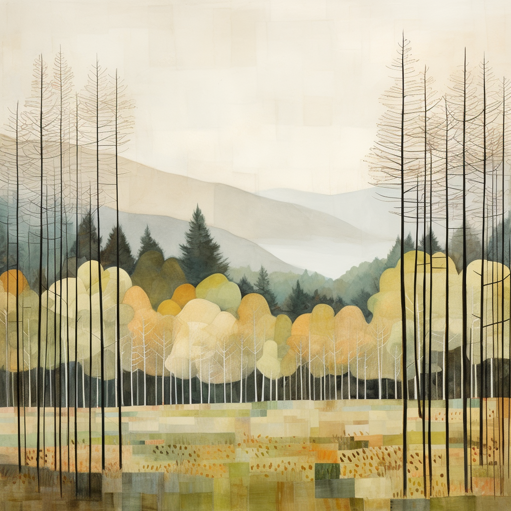 A painting of Glenmore Lodge Forest in Scotland