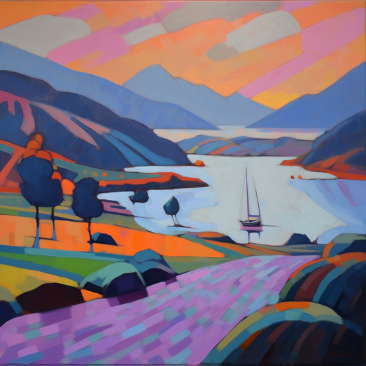 A painting of Craobh Haven Harbour in Scotland