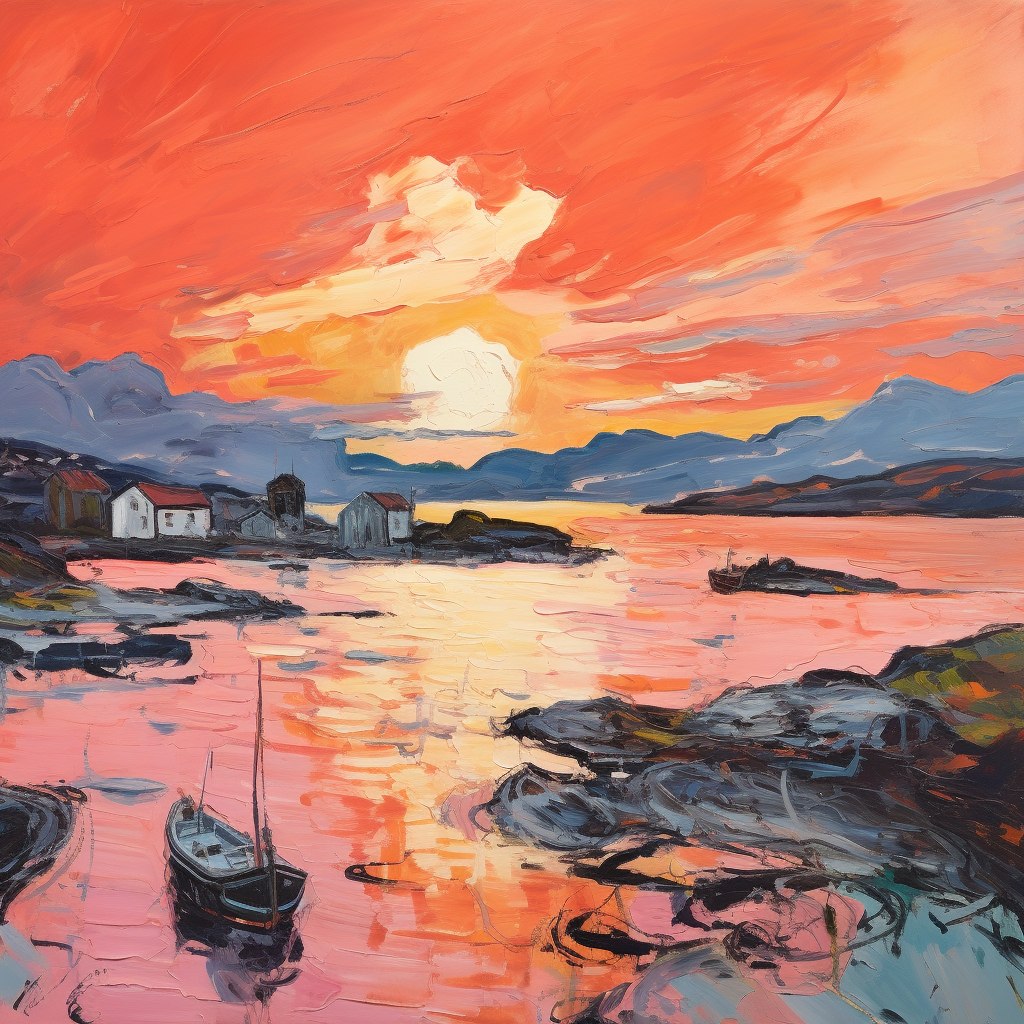 A painting of Isleornsay Harbour in Scotland