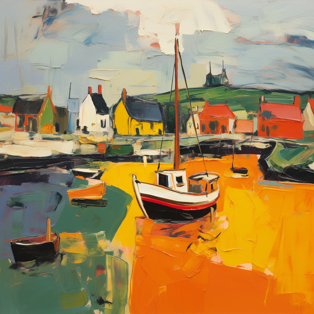 A painting of Findochty Harbour in Scotland