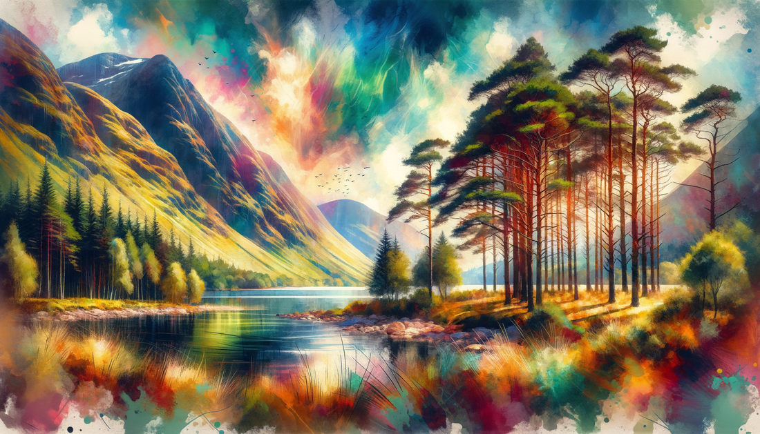 A painting of Glen Affric Forest in Scotland