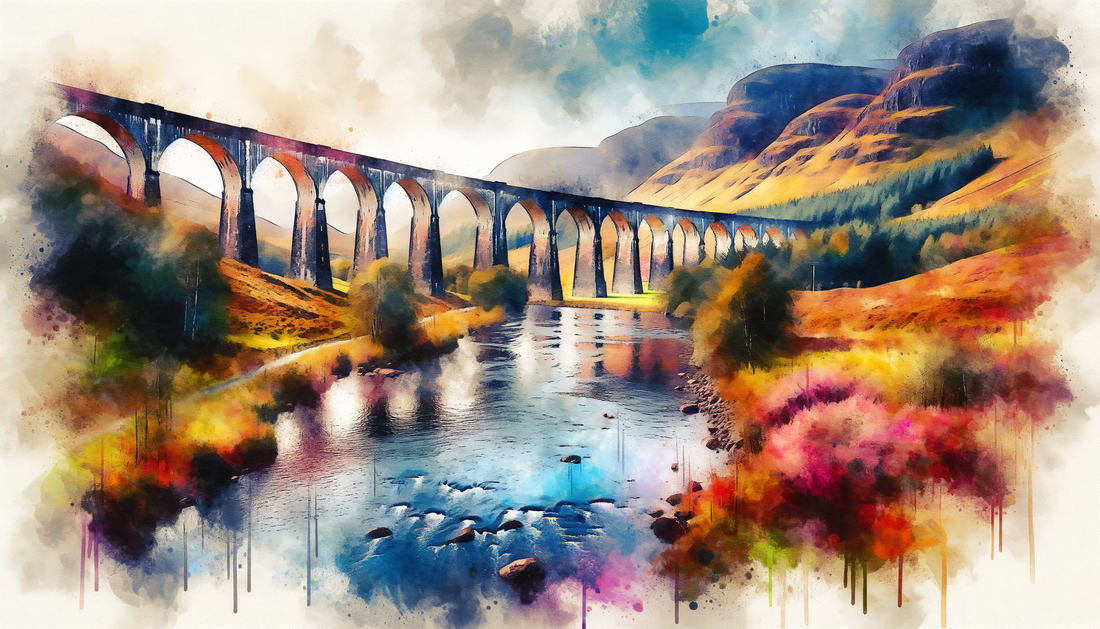 A painting of Spey Viaduct in Scotland