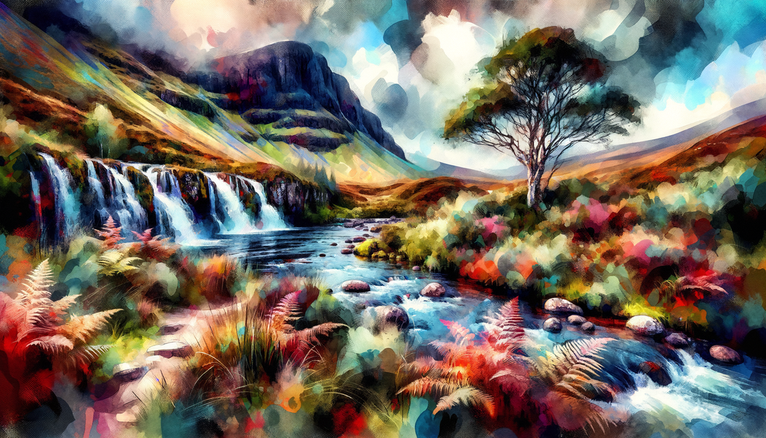 A painting of Grey Mares Tail in Scotland