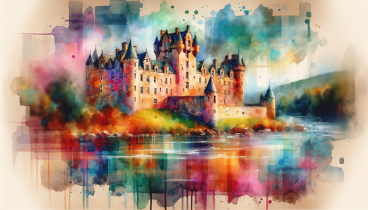 A painting of Glamis Castle in Scotland