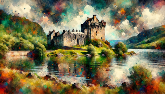 A painting of Kilchurn Castle in Scotland