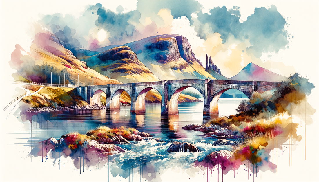 A painting of Skye Bridge in Scotland