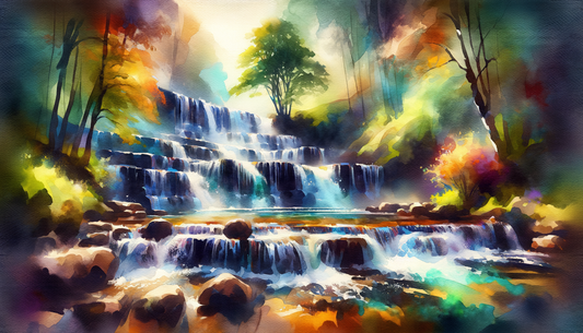 A painting of Stepping Stones Waterfall in Scotland