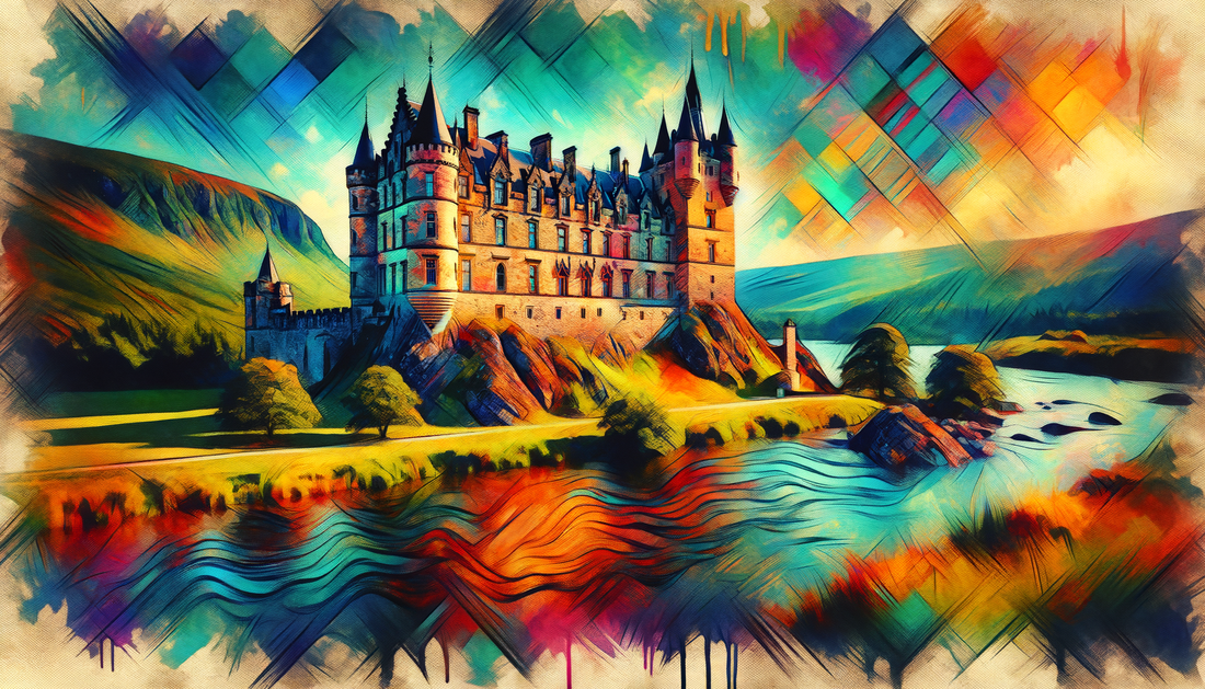 A painting of Dunrobin Castle in Scotland