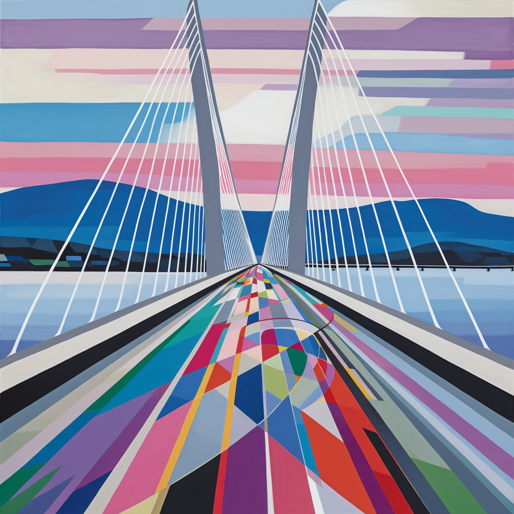 A painting of Kessock Bridge in Scotland.