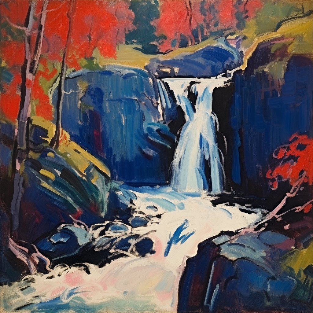 A painting of Bonaloch Falls in Scotland.
