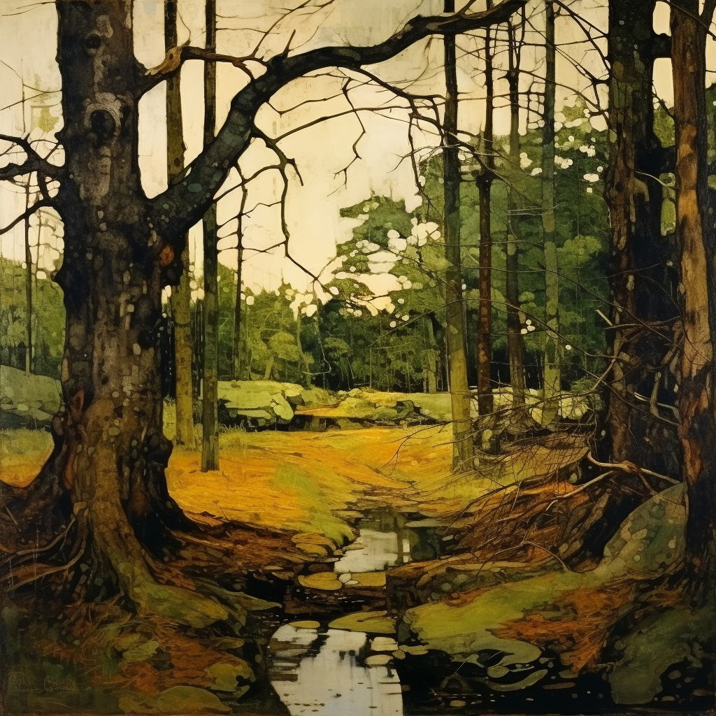 A painting of Tentsmuir Forest in Scotland.