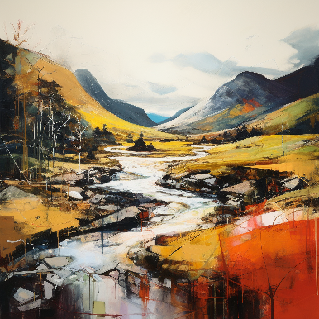 A painting of Glen Feshie in Scotland.