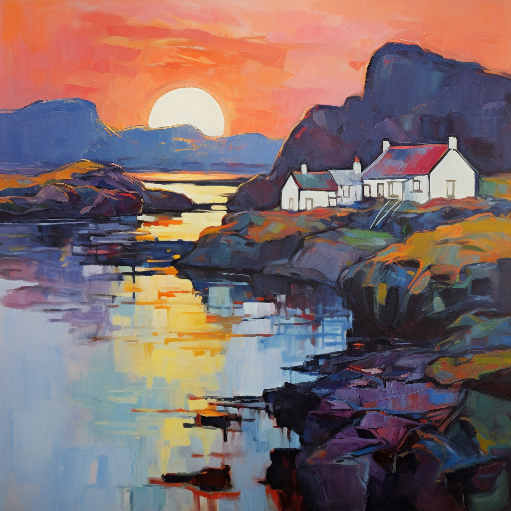 A painting of Easdale Sound in Scotland.