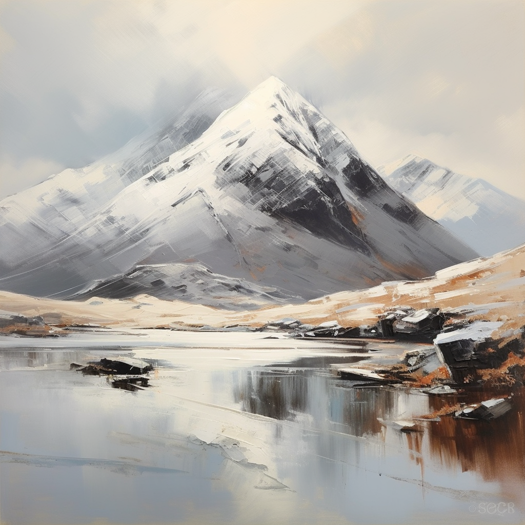 A painting of Sgurr a' Mhaim in Scotland.