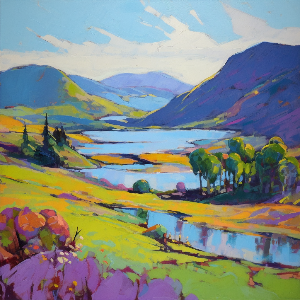 A painting of Loch Feochan in Scotland.