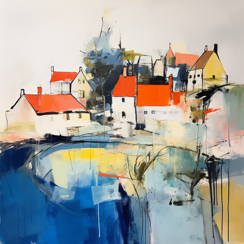 A painting of Culross in Scotland.