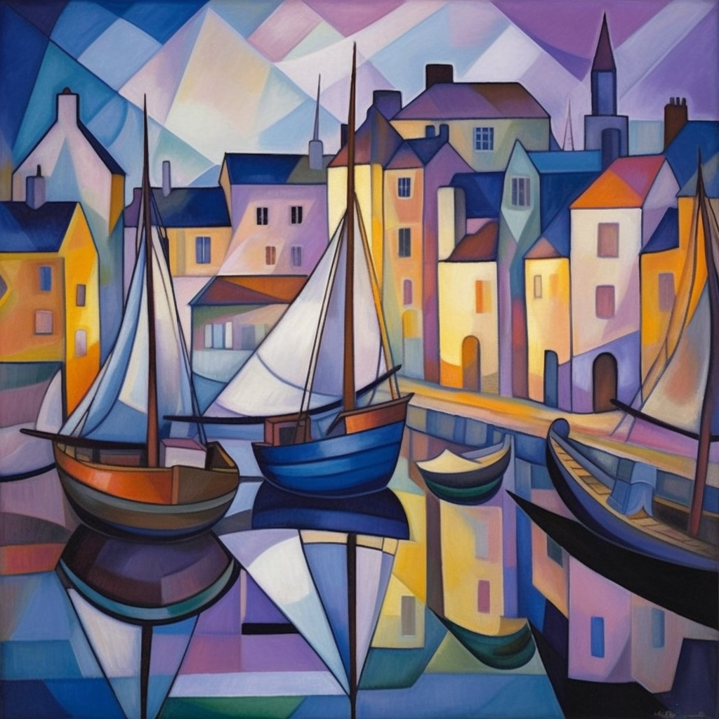 A painting of Cromarty Harbour in Scotland.