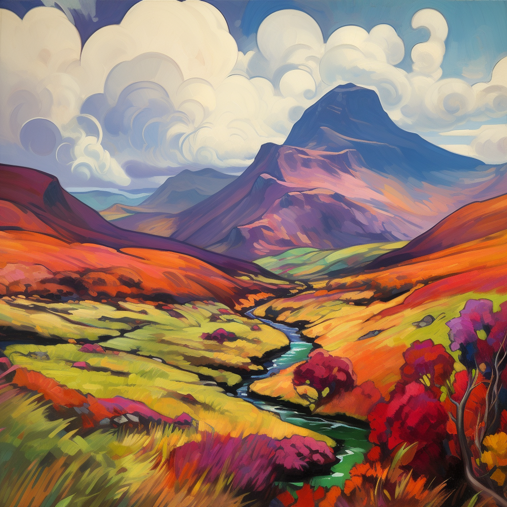 A painting of Meall nan Tarmachan in Scotland.