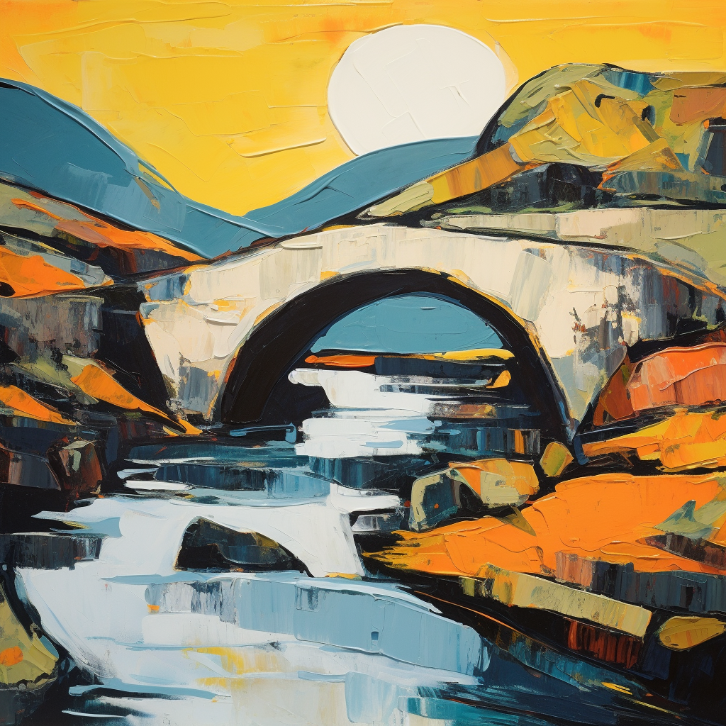 A painting of Clachan Bridge in Scotland.