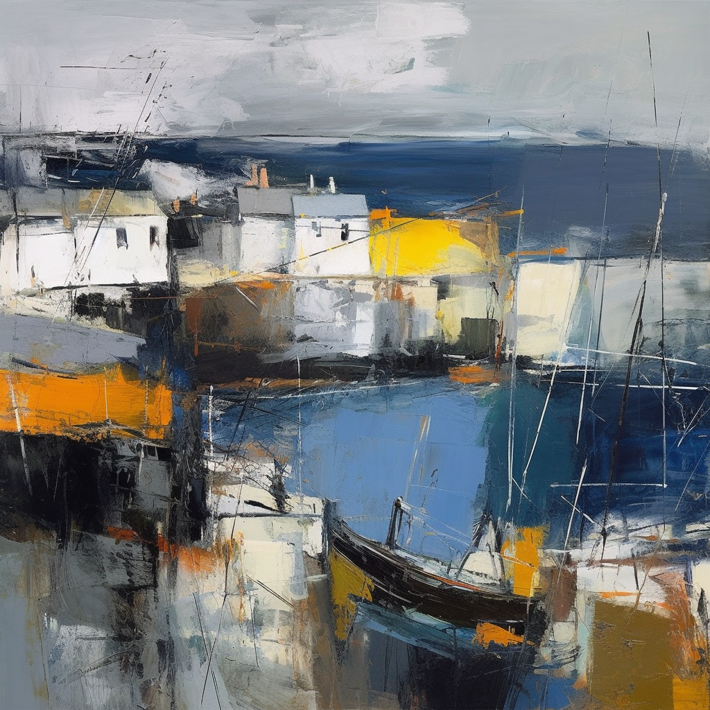 A painting of Whitehills Harbour in Scotland.