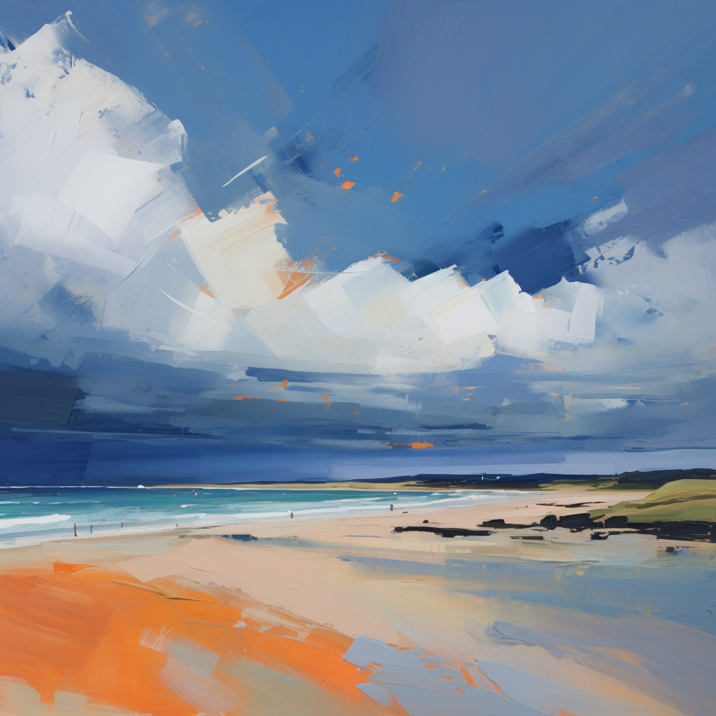 A painting of Gullane Beach in Scotland.