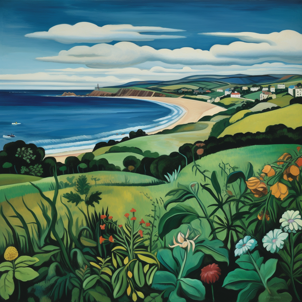 A painting of Coldingham Bay in Scotland.