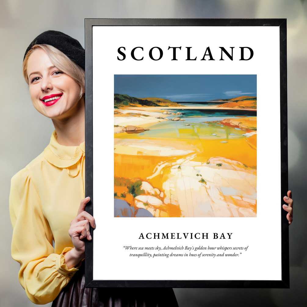 Person holding a poster of Achmelvich Bay