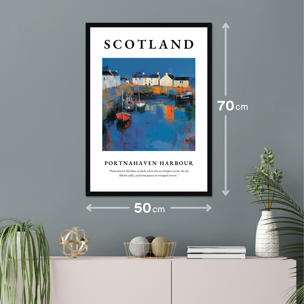 Poster of Portnahaven Harbour hanging on a wall