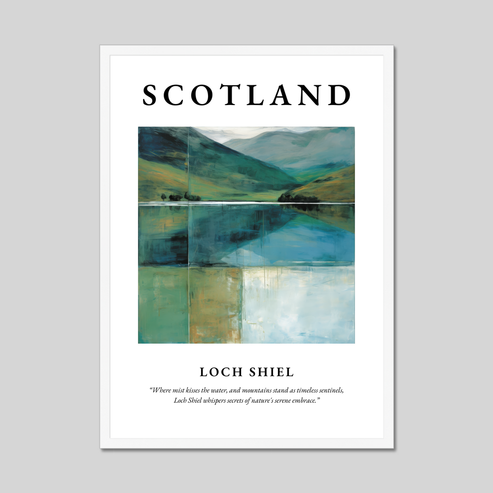 Poster in a white frame with the word Scotland