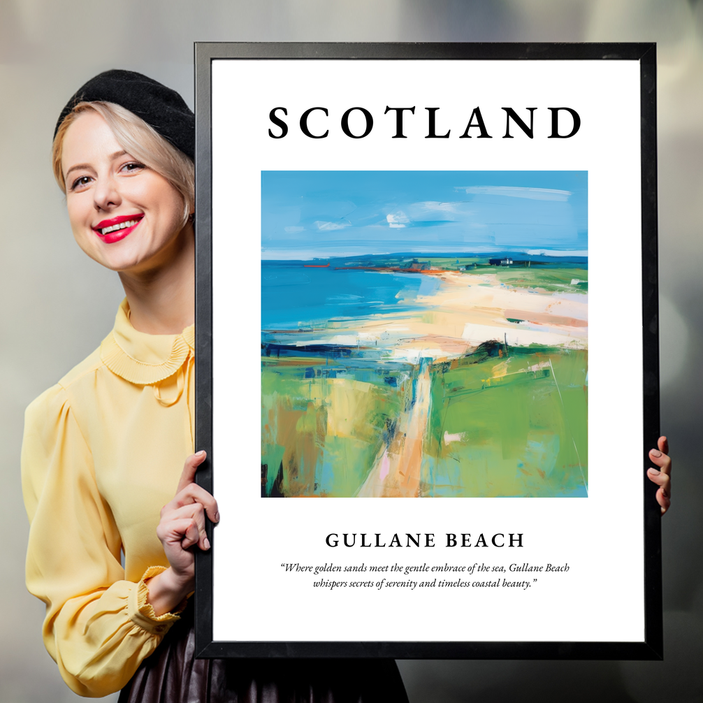 Person holding a poster of Gullane Beach