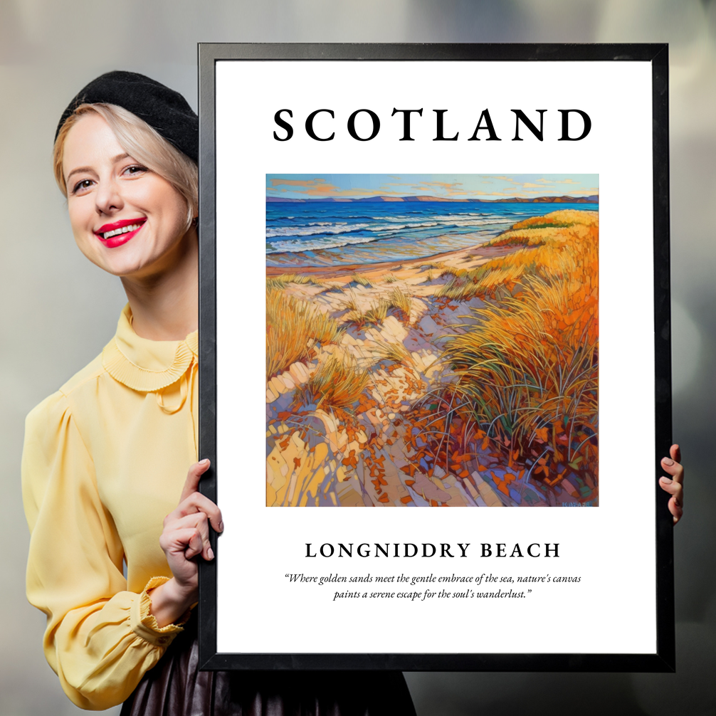 Person holding a poster of Longniddry Beach