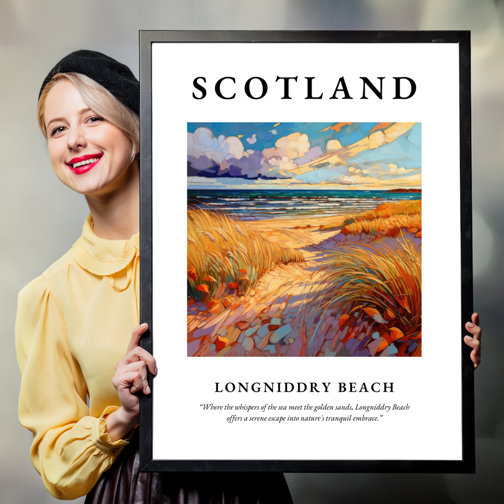 Person holding a poster of Longniddry Beach