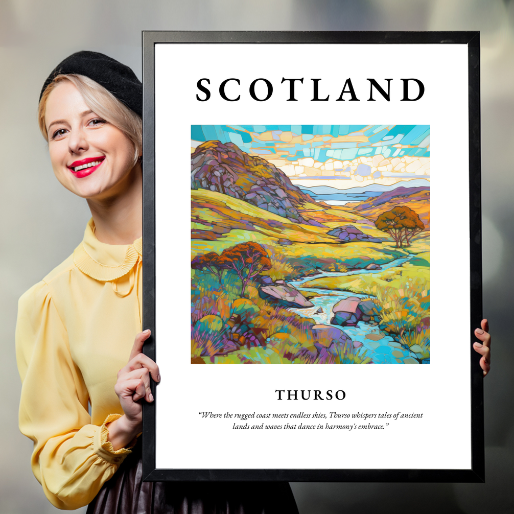 Person holding a poster of Thurso