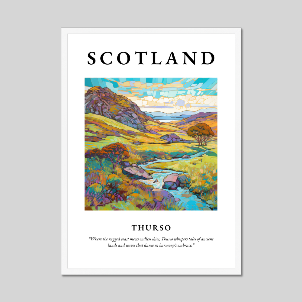 Poster in a white frame with the word Scotland