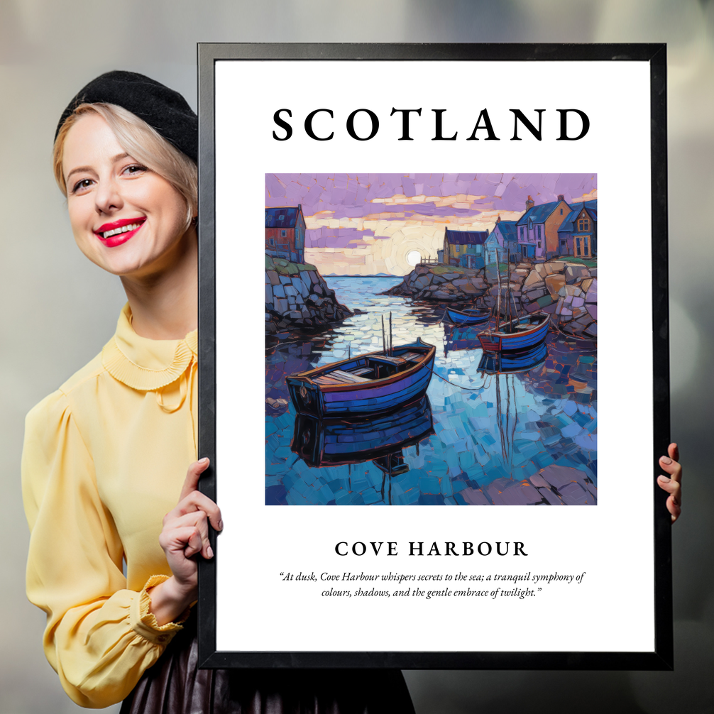 Person holding a poster of Cove Harbour