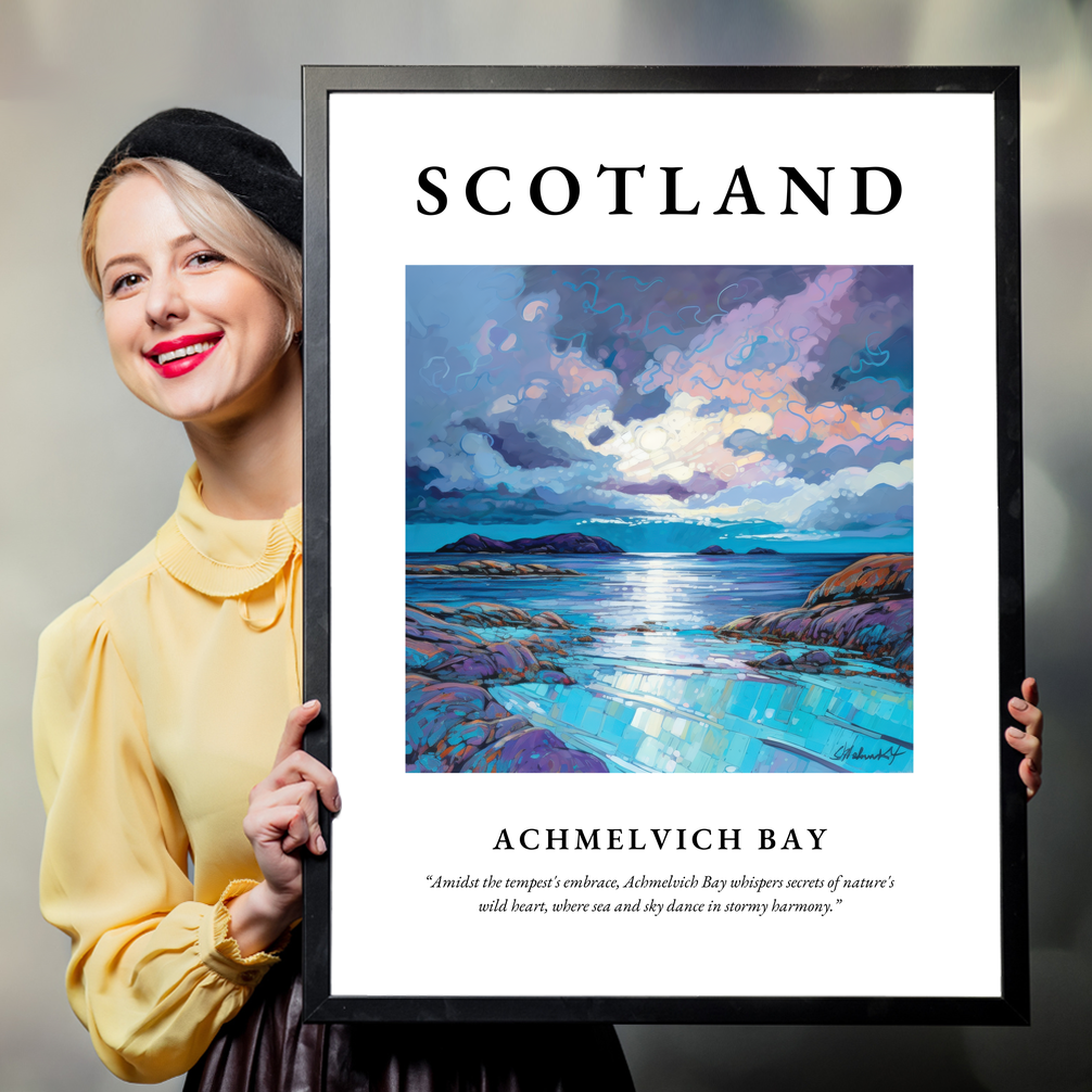 Person holding a poster of Achmelvich Bay