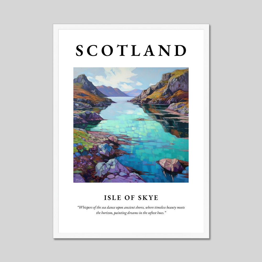 Poster in a white frame with the word Scotland