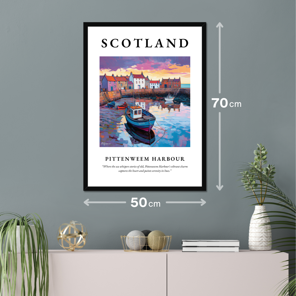 Poster of Pittenweem Harbour hanging on a wall